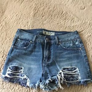 jean shorts with blue lace